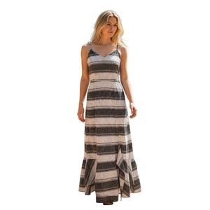 THAKOON Maxi Dress Black White Polka Dot Stripe Print Spaghetti Strap Size 6